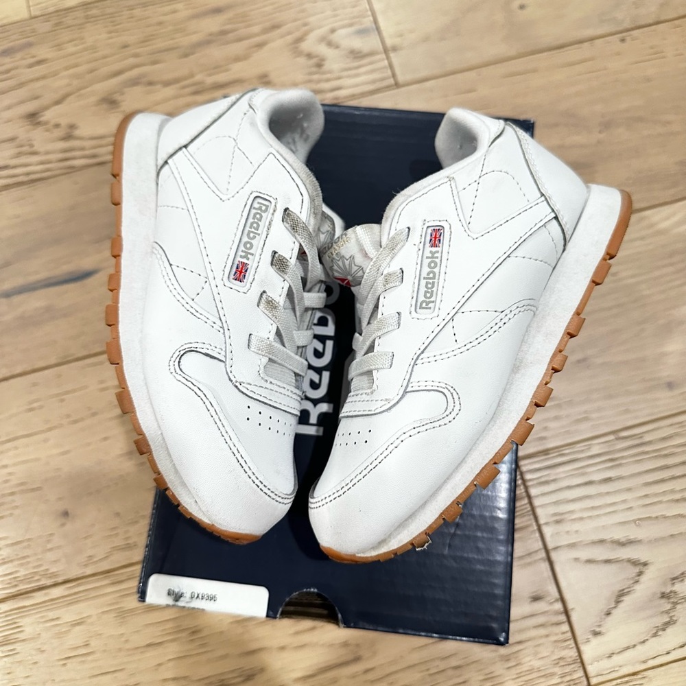Reebok Kids White Leather Sneakers with Gum Soles